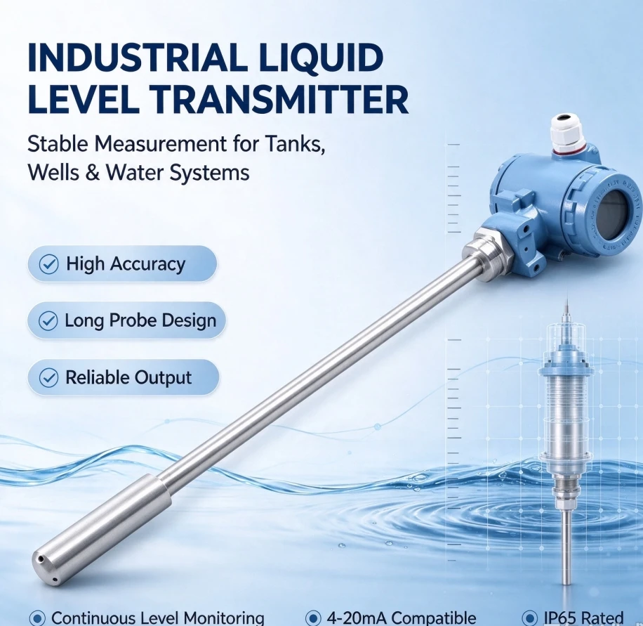 Straight Rod Type Liquid Level Transmitter, High Temperature Resistant 4-20mA in-line Static Pressure Input Water Level Gauge