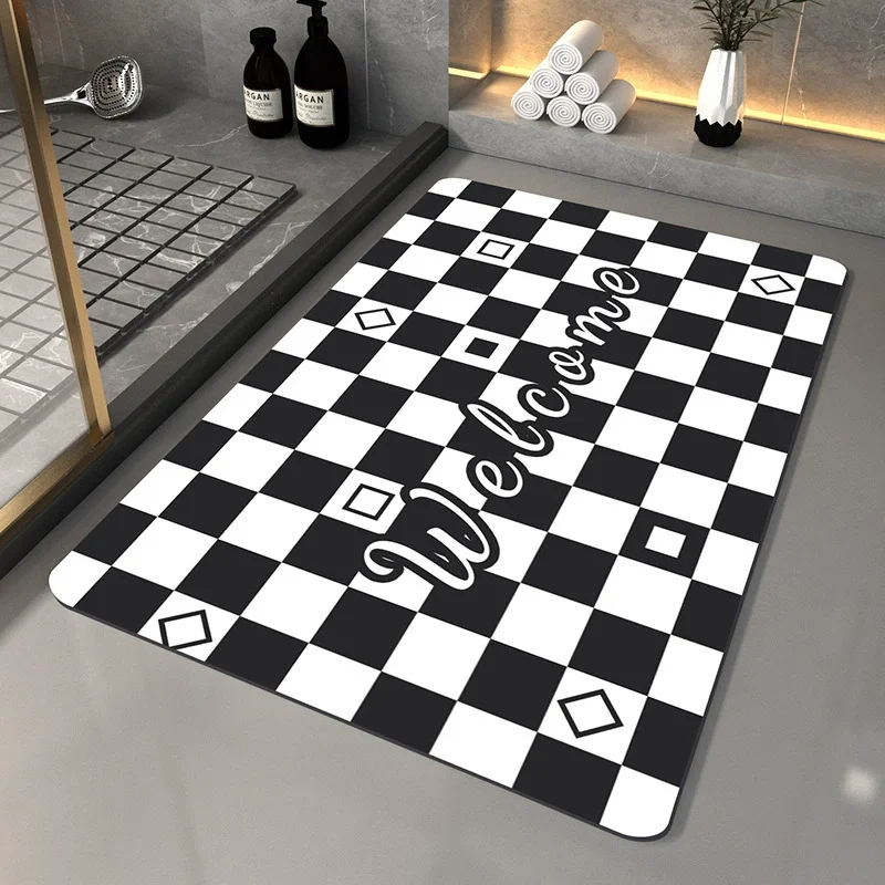 Nordic Style Bathroom Mat Checkerboard Home Decorative Carpet Fashion Entrance Door Water Absorbing Non Slip Shower Area Rugs