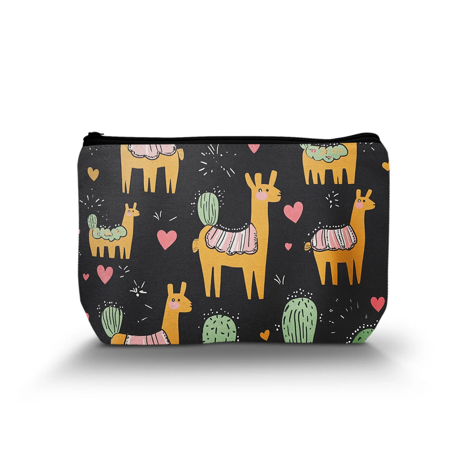 1Pc Retro Alpaca Cactuses Makeup Bag Lamas Hearts Cosmetic Bag For Women Make Up Bag Portable Travel Organizer