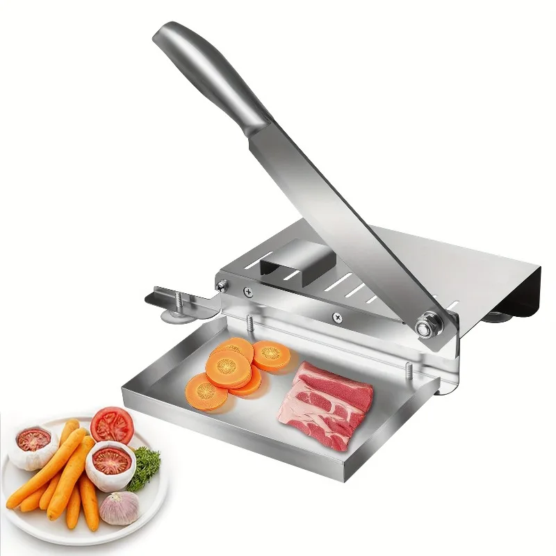 Stainless Steel Manual Meat Slicer for Frozen Meat, Adjustable Thickness Heavy Duty Slicer with Rectangular Blade for Raw Meat