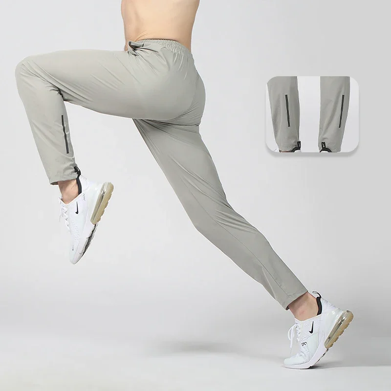 

Gym Fitness Trousers Mens Pencil Pants Tight Jogging Running Breathable Quick-Drying Ice Silk Sports Wind Casual Fashion Pants