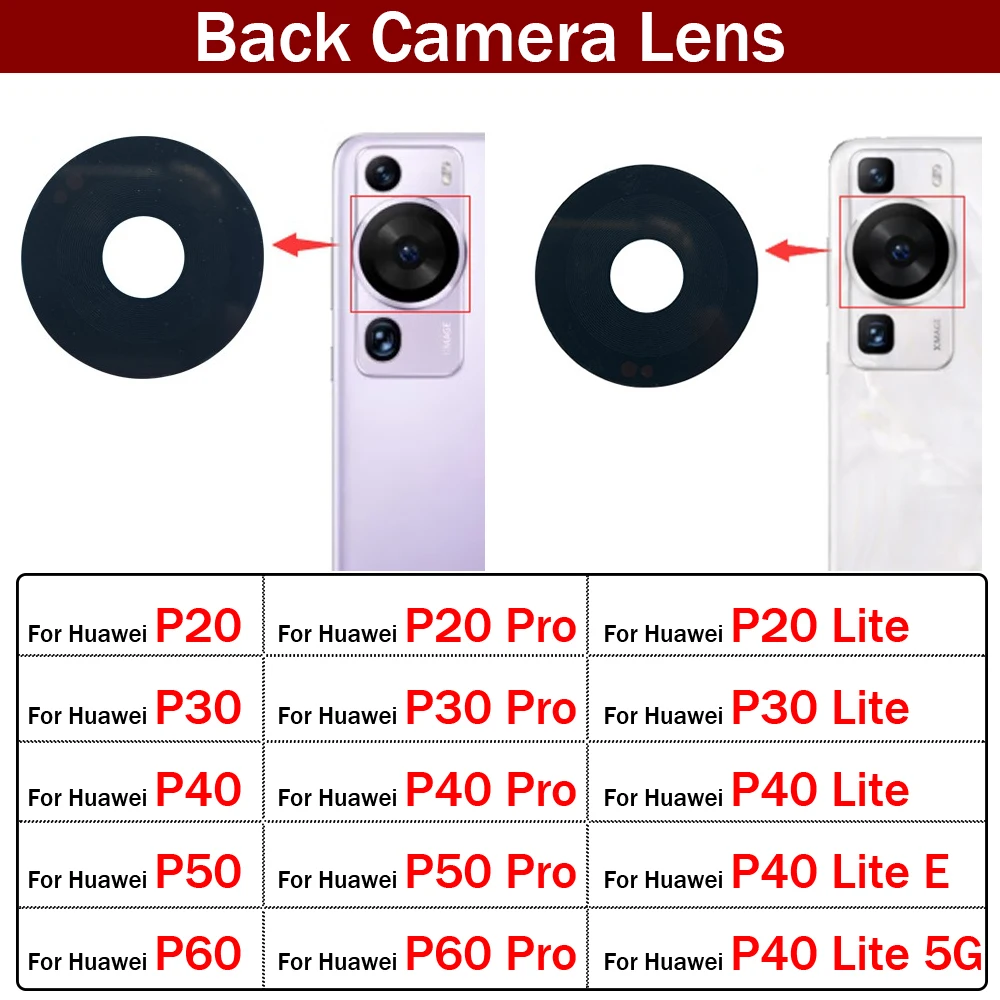 Rear Back Camera Glass Lens For Huawei P20 P30 P40 P50 P60 Pro Lite E 5G Camera Glass With Glue Adhesive