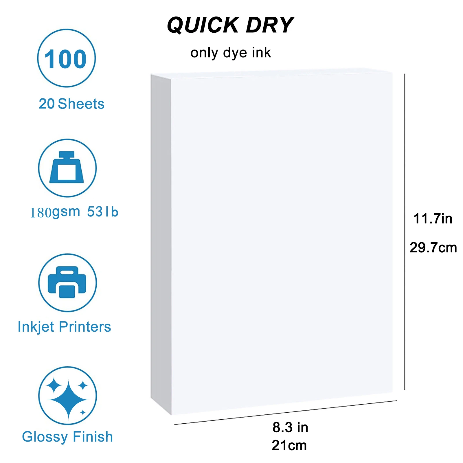 Papel fotográfico brillante para impresora de inyección de tinta, A4, 200G, 20 hojas, 8,3x11,7 pulgadas