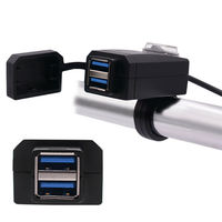 Motorcycle Black Dual USB Port 12V-24V Waterproof Motorbike Handlebar Charger QC3.0 Adapter Power Supply Socket For Phone Mobil