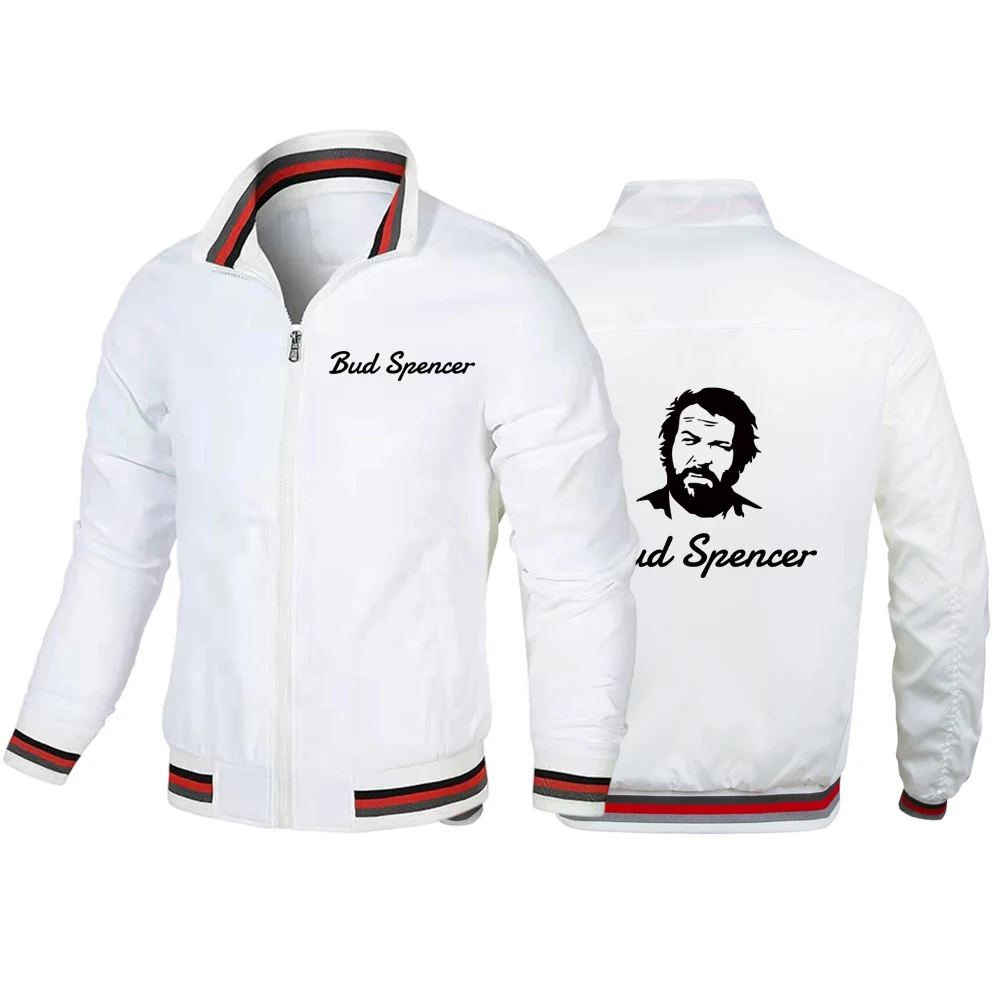 BUD SPENCER 2025 Primavera e outono masculino de manga comprida com zíper gola jaqueta novo design listrado casacos casuais