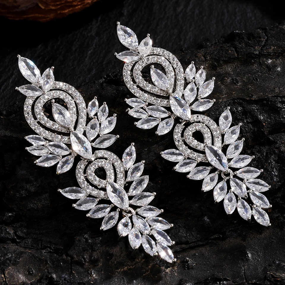 ZAKOL Luxuriöse Blattförmige Marquise Zirkon Lange Tropfen-Ohrringe Glänzende Zirkonia Brautschmuck Damen Hochzeit Party Schmuck Accessoires – Detail 4