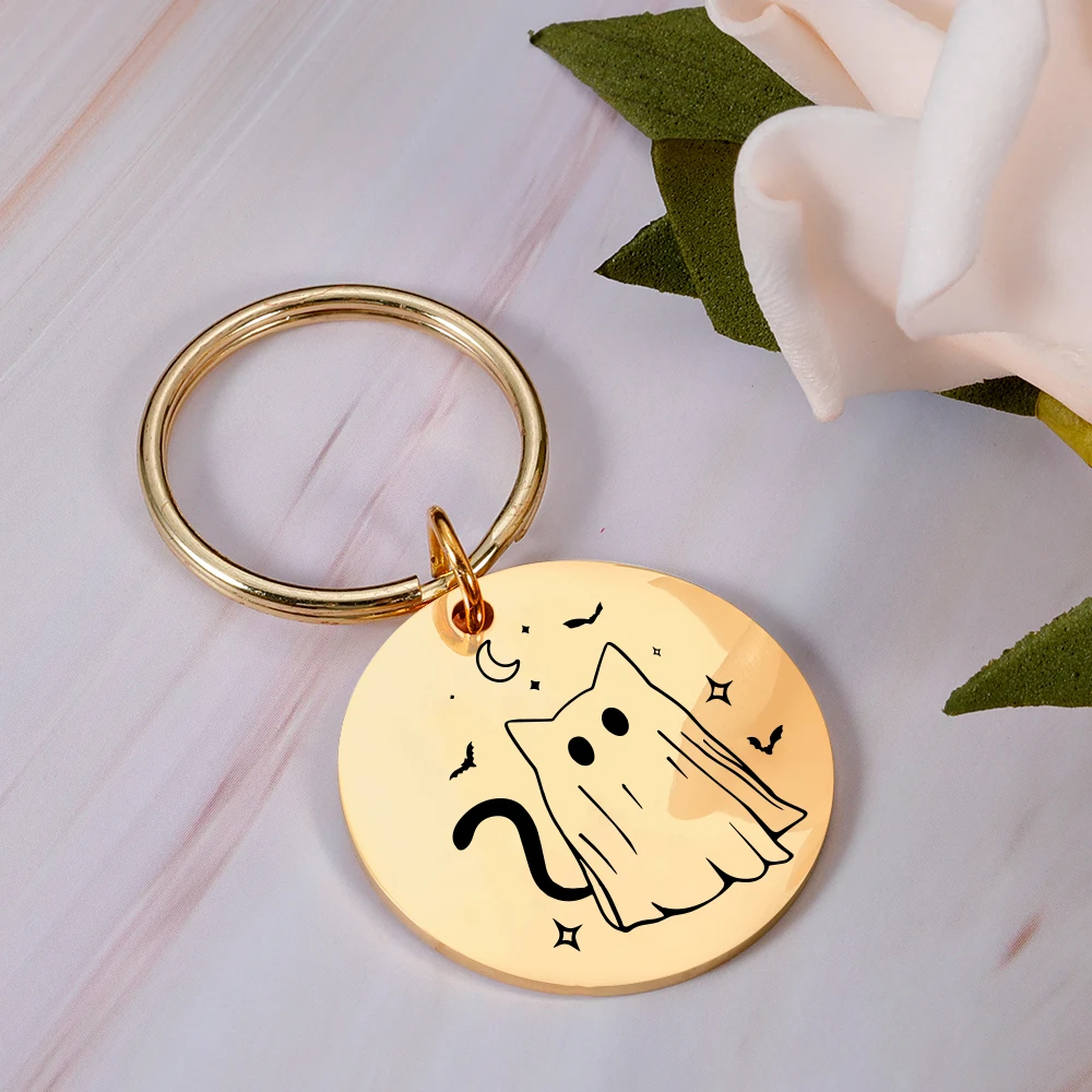 1 pc ghost  cat Tag Laser Engraving Pet Pet ID Name Collar Tag Engraved Record Tel Address For Kitten or cats