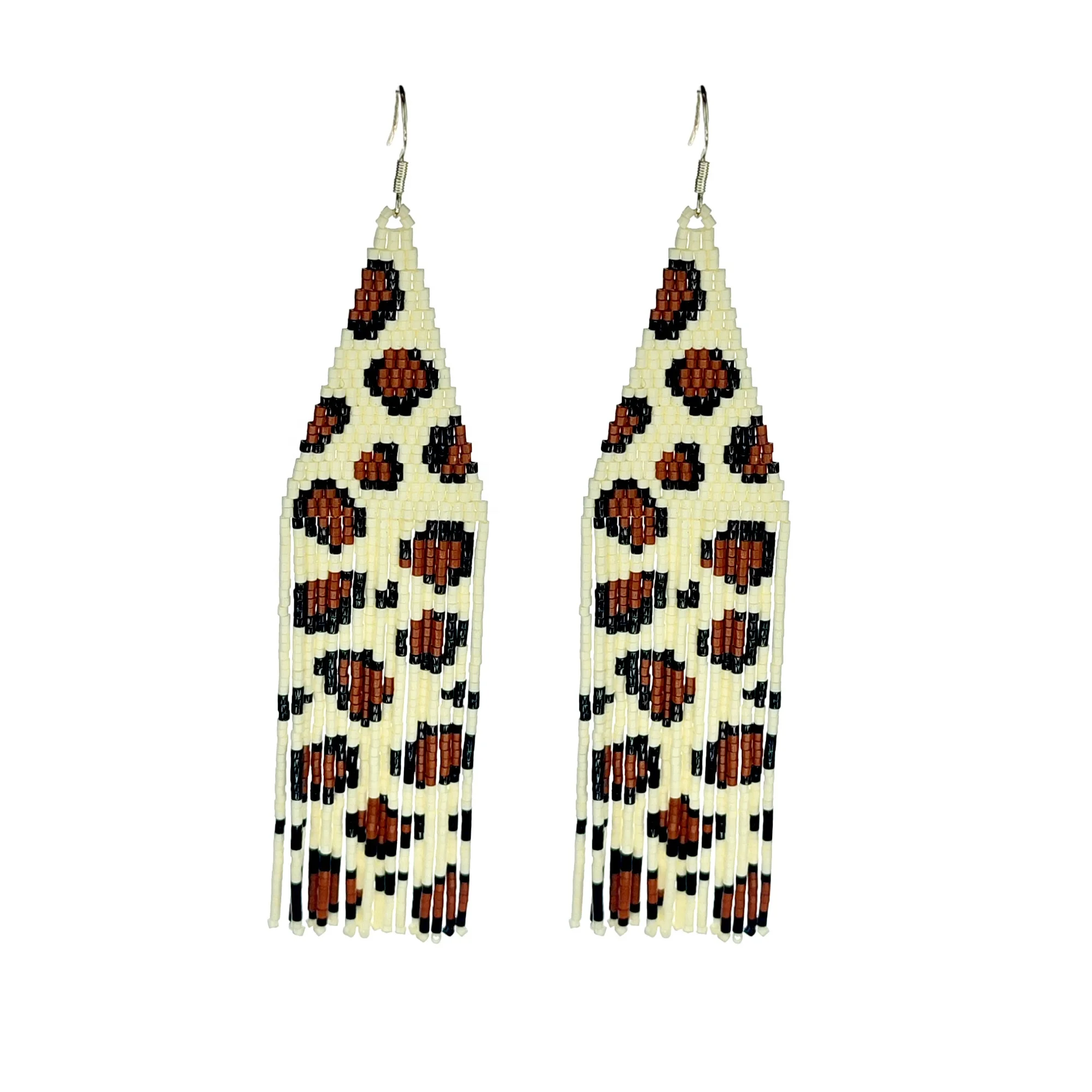 

Beaded earrings Tassel Leopard print Design Individuality Hand knitting Bohemia Alloy Geometry Tide Simple Rice bead earrings