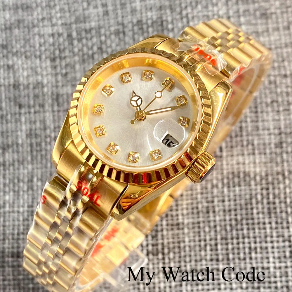 Nologo NH05A Movemnt 26mm Date-just Lady Watch Yellow Gold Luxury Steel Automatic Wristwatch Diamond Index Small Women Clock