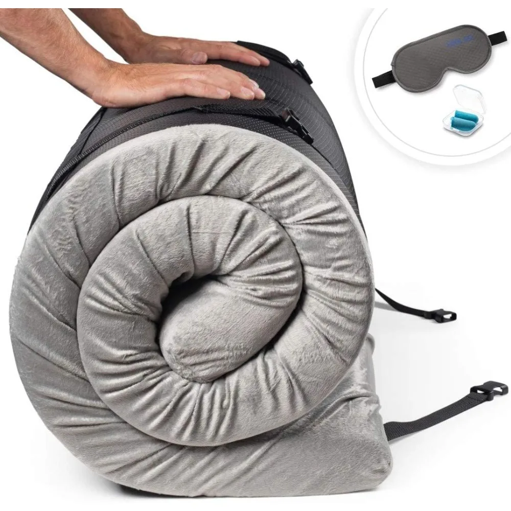 

CertiPUR-US Memory Foam Camping Mattress Pad | Portable Roll Up Sleep Mat for Floor, Tent, Car | Single, Twin, Kids Guest Bed Ou