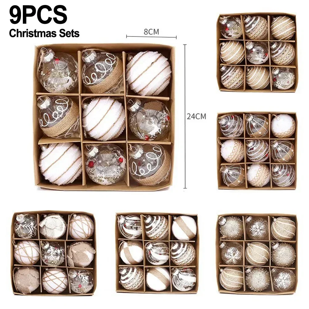 9PCS 8CM Christmas Ball Boxed Brown Painted Transparent Ball Christmas Pendant Christmas tree decorations Transparent Ball