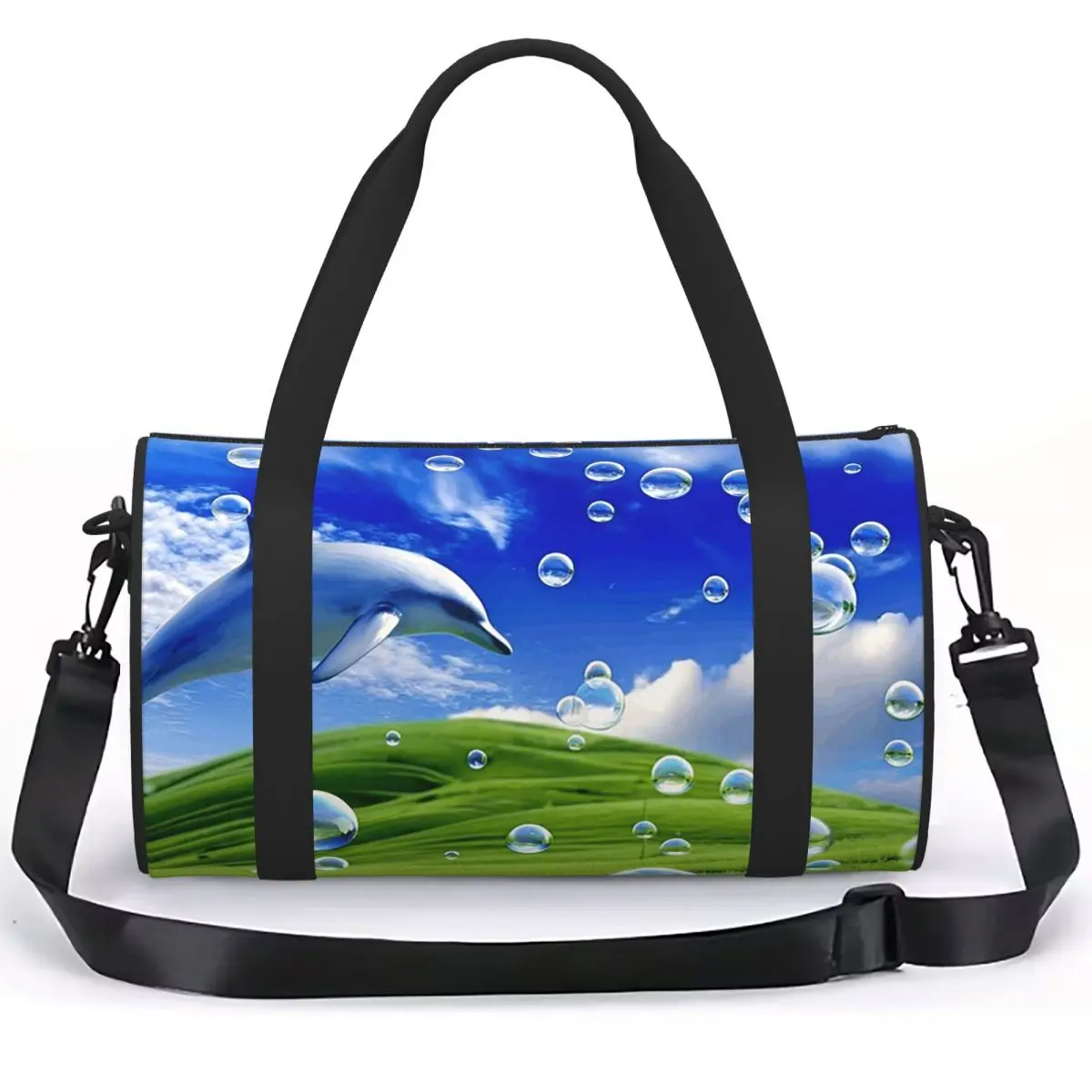 With Bubbles And Mountains And Sky Luggage Bag Multi-Functional Duffle Tote Bag Handbags Gym Bags Fitness Bag for Boys Girls