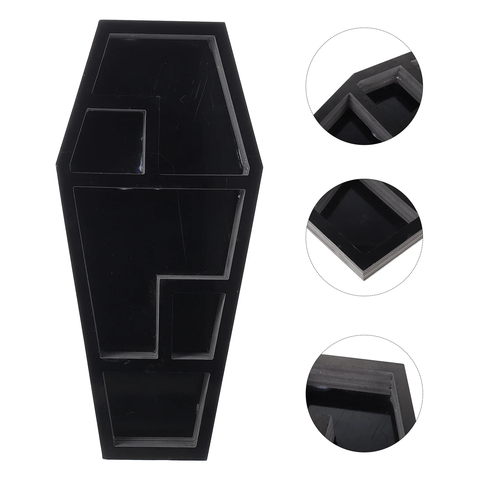 

Black Gothic Coffin Storage Rack Desktop Organizer Horror Decor Shelf Haunted House Party Coffin Storage Rack Horror Organizer