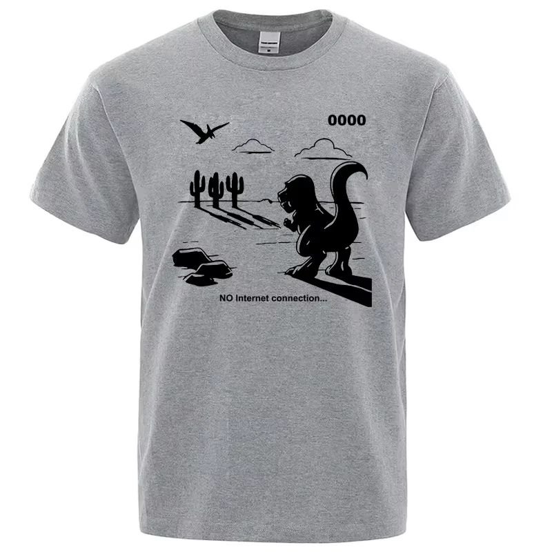 Funny No Internet Dinosaur Graphic T‑Shirt Vintage Meme Game Print Oversized Unisex Short Sleeve Streetwear Casual Daily Tops