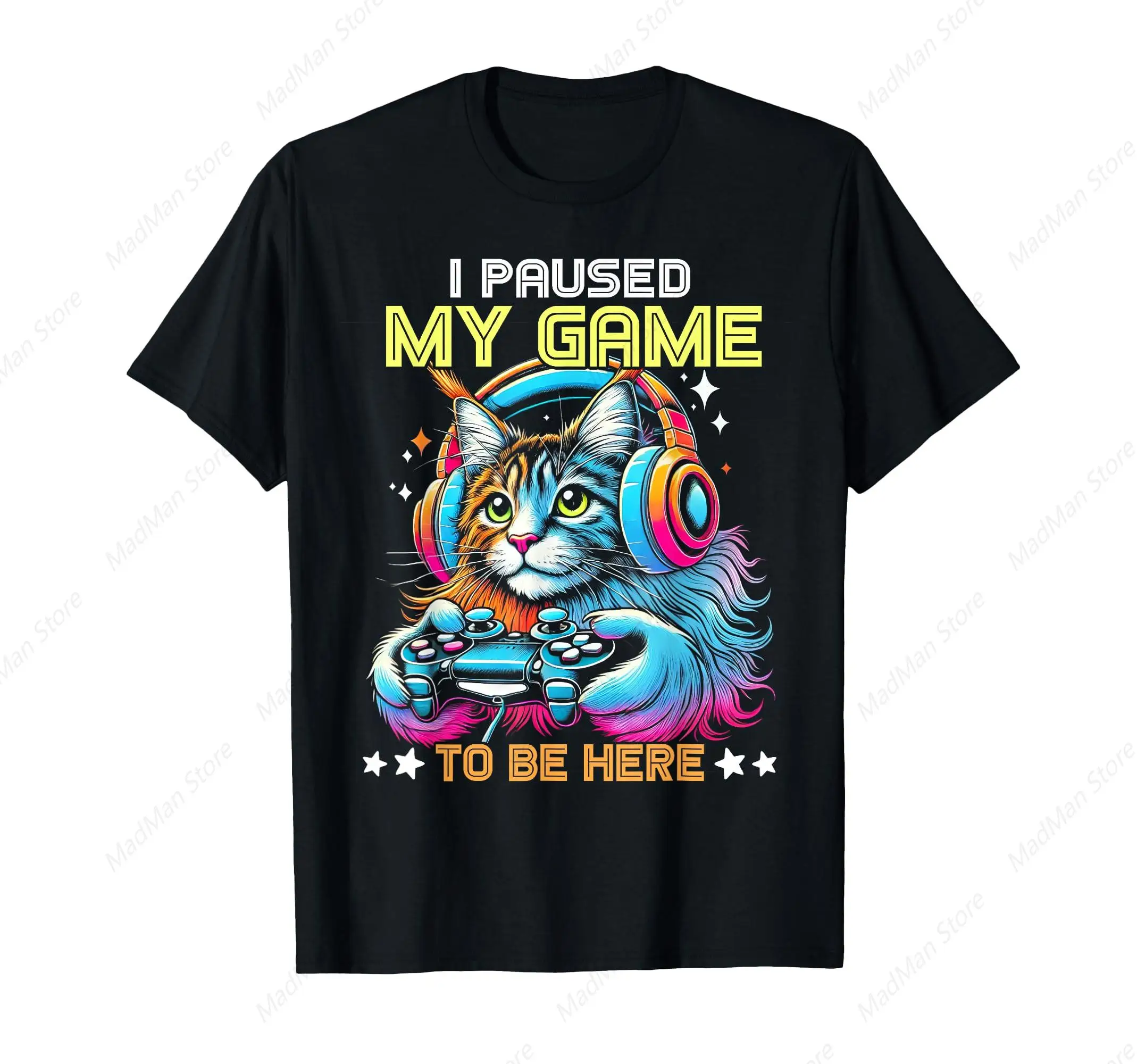 Maine Coon Cat Colorful I Paused My Game To Be Here T-Shirt