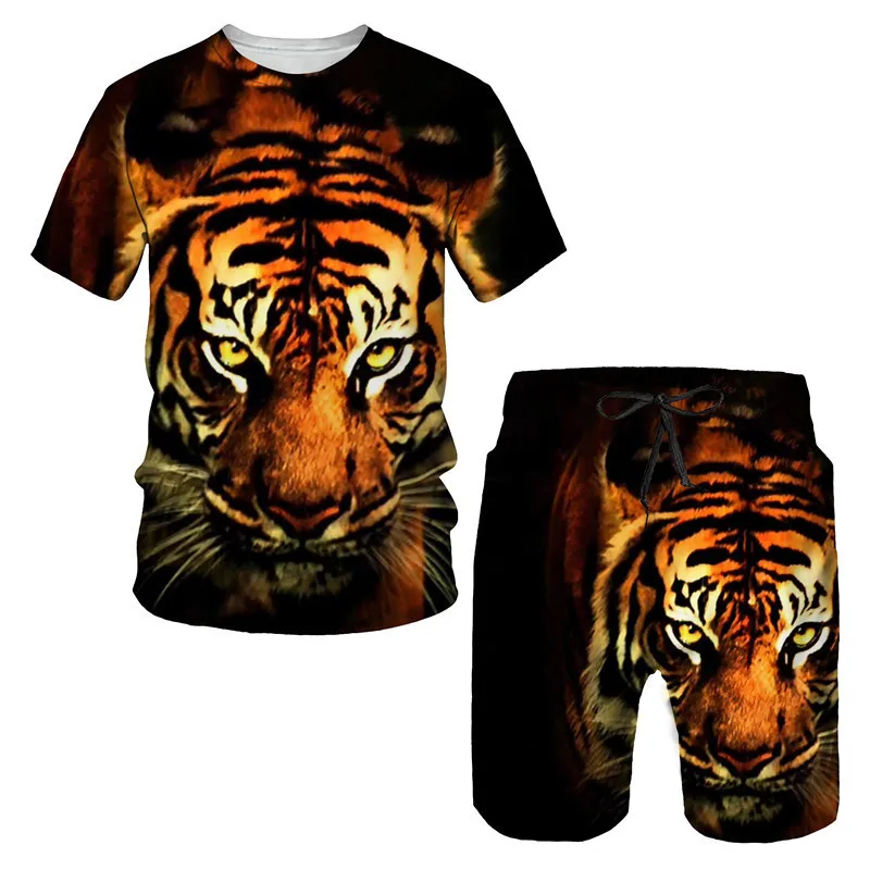 Sommer Tiger Kleidung passt 2-teilige lässige T-Shirts kurze Hosen Sets für männliche Jogging Sportswear 3D-Print Overs ize Gym Trainings anzug