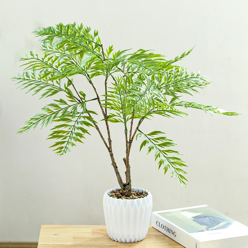 

55cm Fake Palm Tree Artificial Plants Potted Plastic Fern Tree Bramch Silk Eucalyptus Leafs Desktop Bonsai For Home Office Decor