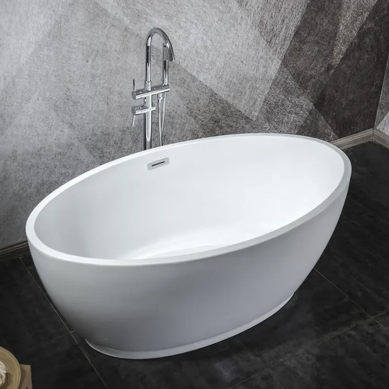 Oval Freestanding Acrylic Bathtub for Adults Hotel Project Simple Wide Soaking Tub Bathroom Sanitary Ware
