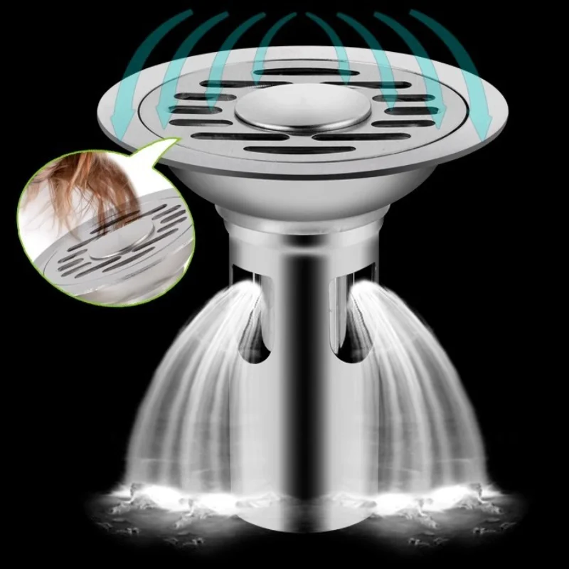 مصارف أرضية من الفولاذ المقاوم للصدأ دش مضاد للرائحة تجفيف حوض الاستحمام تسرب الأرض الماسك الشعر اكسسوارات المطبخ الحمام الأجهزة #5