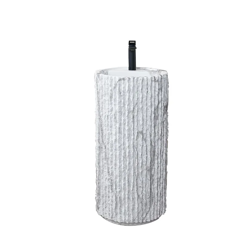

floor-to-ceiling artificial stone washbasin Round washbasin Balcony Small apartment artificial stone column basin