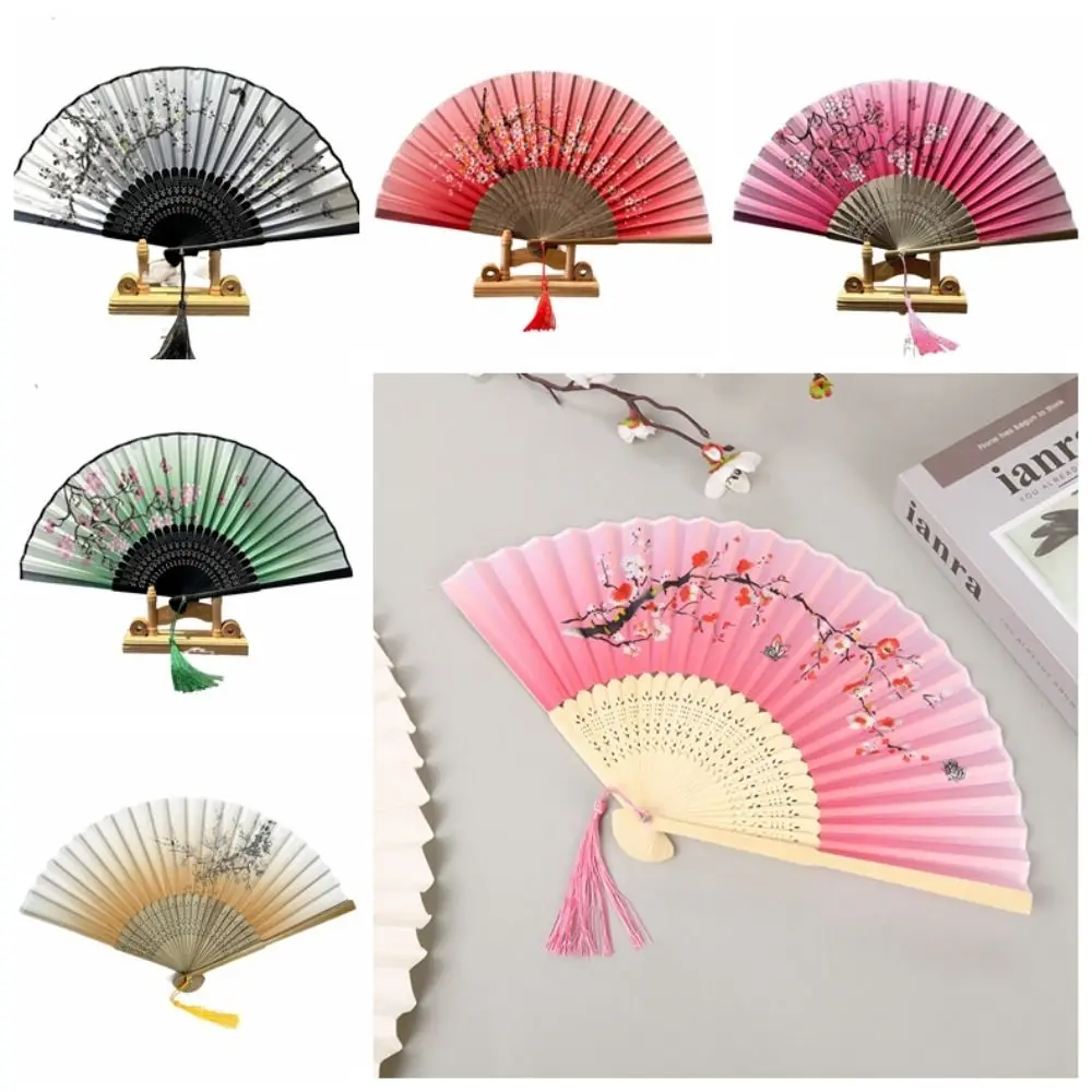 

Elegant Folding Hand Fan Imitation Silk Bamboo Frame Dance Hand Fan Classic Patterns Retro Design Wood Fan Cosplay