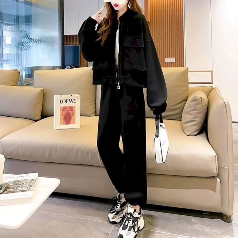 High Street Pants Sets Sporty Women Tracksuits Loose Two Piece Sets Age Reduction Long Sleeve Coats Korean Style Casual Pants