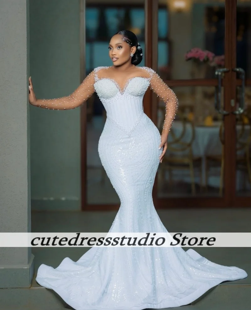 南アフリカヴィンテージマーメイドウェディングドレス 2025 高級ビーズスパンコールロングマーメイドブライダルドレス Vestidos De Noiva カスタマイズ