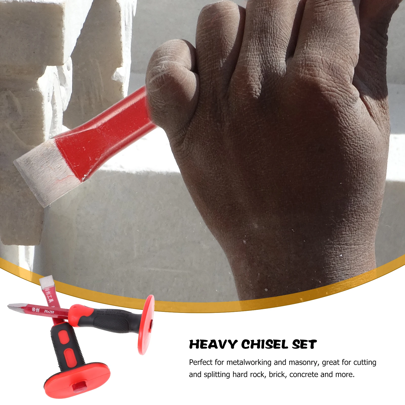 

1Set Heavy Duty Concrete Chisel 250mm Rock Chisel Masonry Tool Set Non Slip Shock Absorbing Handle Stone Carving Tools