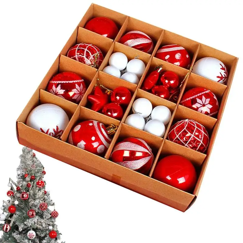 Christmas Ball Ornaments 42pcs Red And White Christmas Ball Set Shatterproof Christmas Tree Decoration Pendant