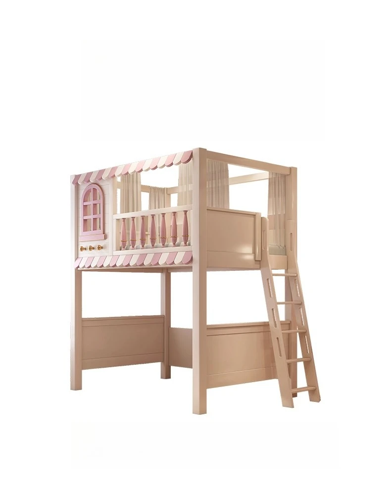 

All solid wood pink children's bed under bed desk wardrobe bed integrated small apartment