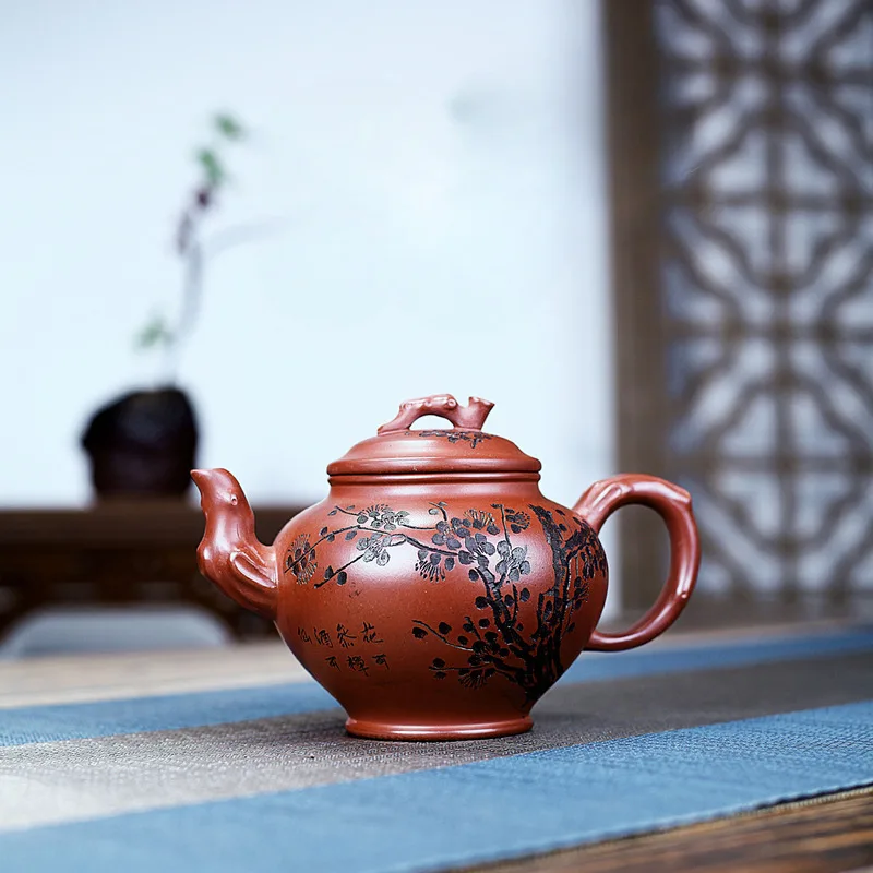 

300ml Yixing Purple Clay Teapots Handmade Plum Blossom Herald Spring Pot Raw Ore Dragon's Blood Sand Tea Maker Kettle Zisha Tea