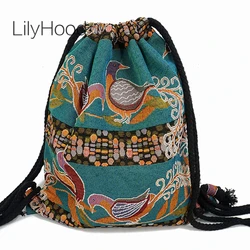 LilyHood Zaino da donna con cordino in tessuto Gypsy Bohemian Boho Chic Aztec Ibiza Gypsy Etnico Ibiza Marocco Zaino con coulisse