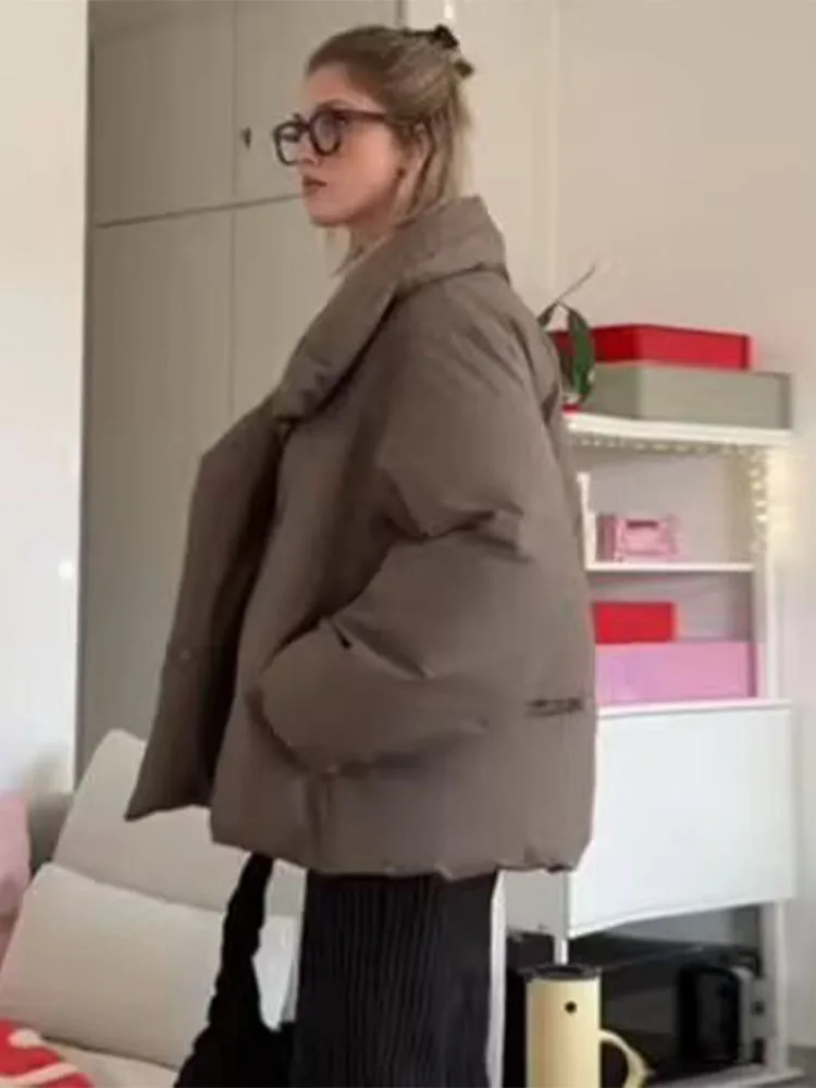 

HH New Woman Winter Fashion Long Sleeves Solid Color High Collar Hidden Buckle Cotton Jacket Female Casual Versatile Cotton Coat