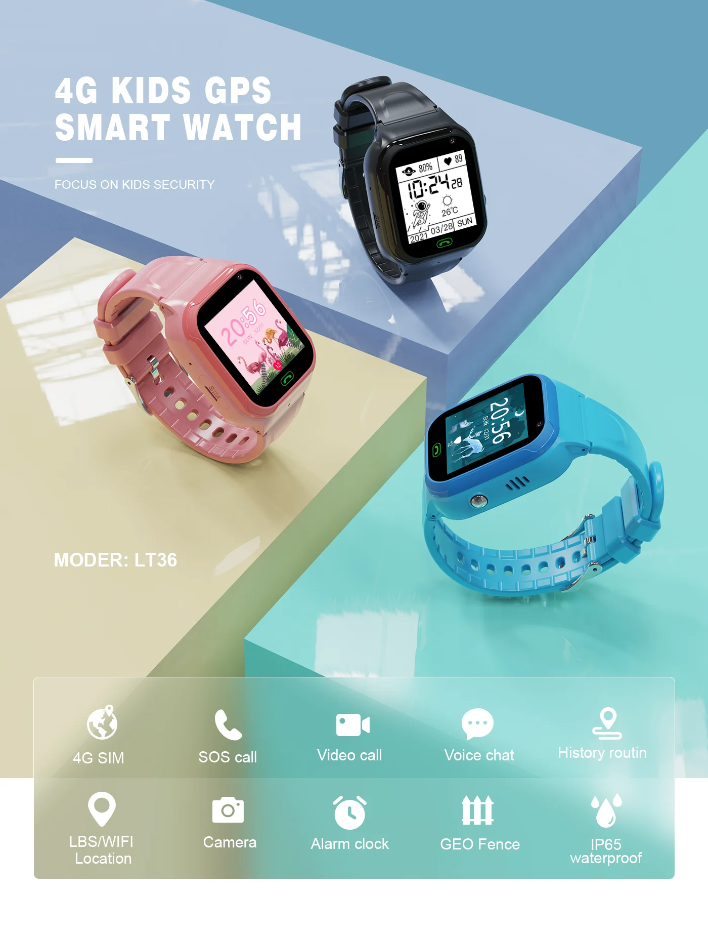 4G 어린이 스마트 워치 GPS 트래커 SOS 전화 Smartwatch 어린이 방수 비디오 호출 원격 사진 LBS WIFI 소년과 소녀에 대 한