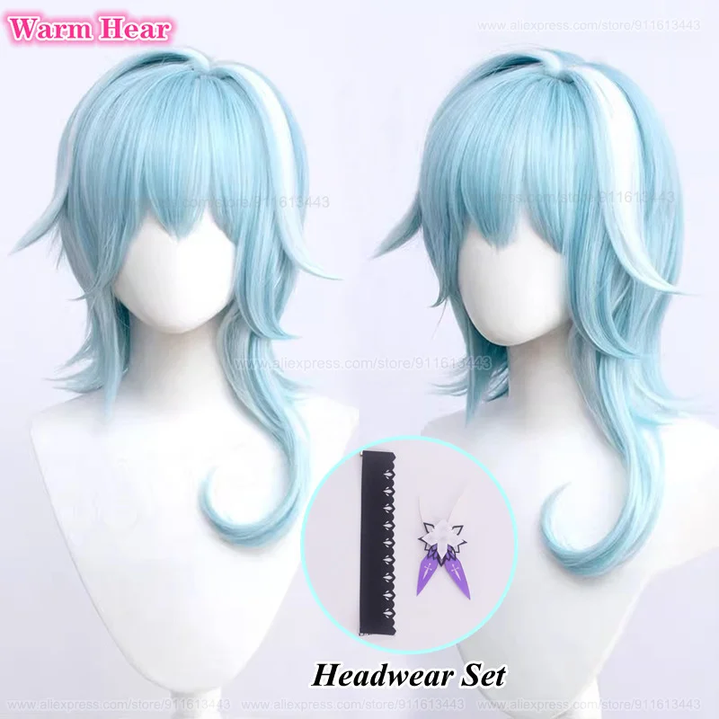 

New Arrival Eula Lawrence Cosplay Wig Game Long 40cm Bule Wig And Headwear Heat Resistant Hair Halloween Party Wigs + Wig Cap