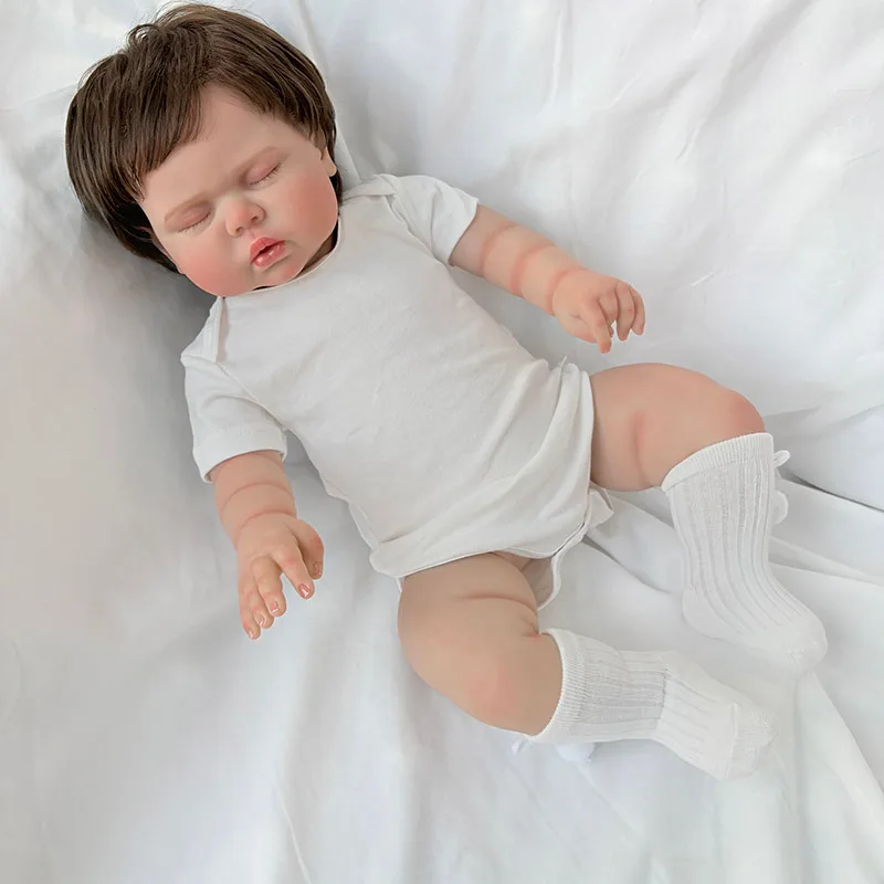 24インチのリアルな寝ている女の子人形、柔らかい布製ボディ、60cmのリボーンドール、手植えの髪付き