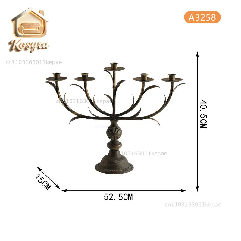 Lush foliage five-headed candle holder Nordic antique wrought iron candle holder decoration restaurant romantic candlelight