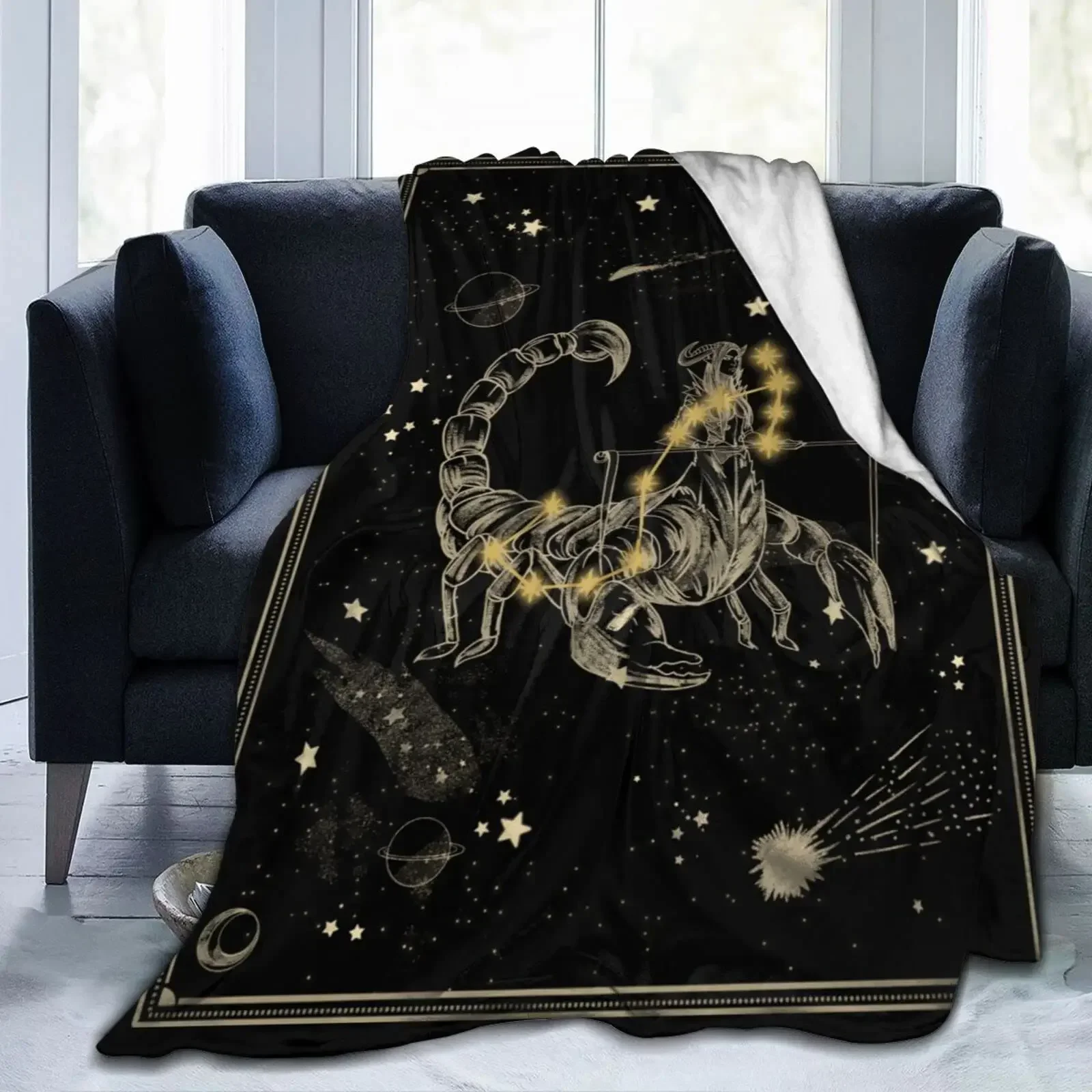 Twelve Constellation Throw Blanket Flannel Fleece Blanket for Couch Bed Sofa Travelling Camping for Kids Adults Gift King Size