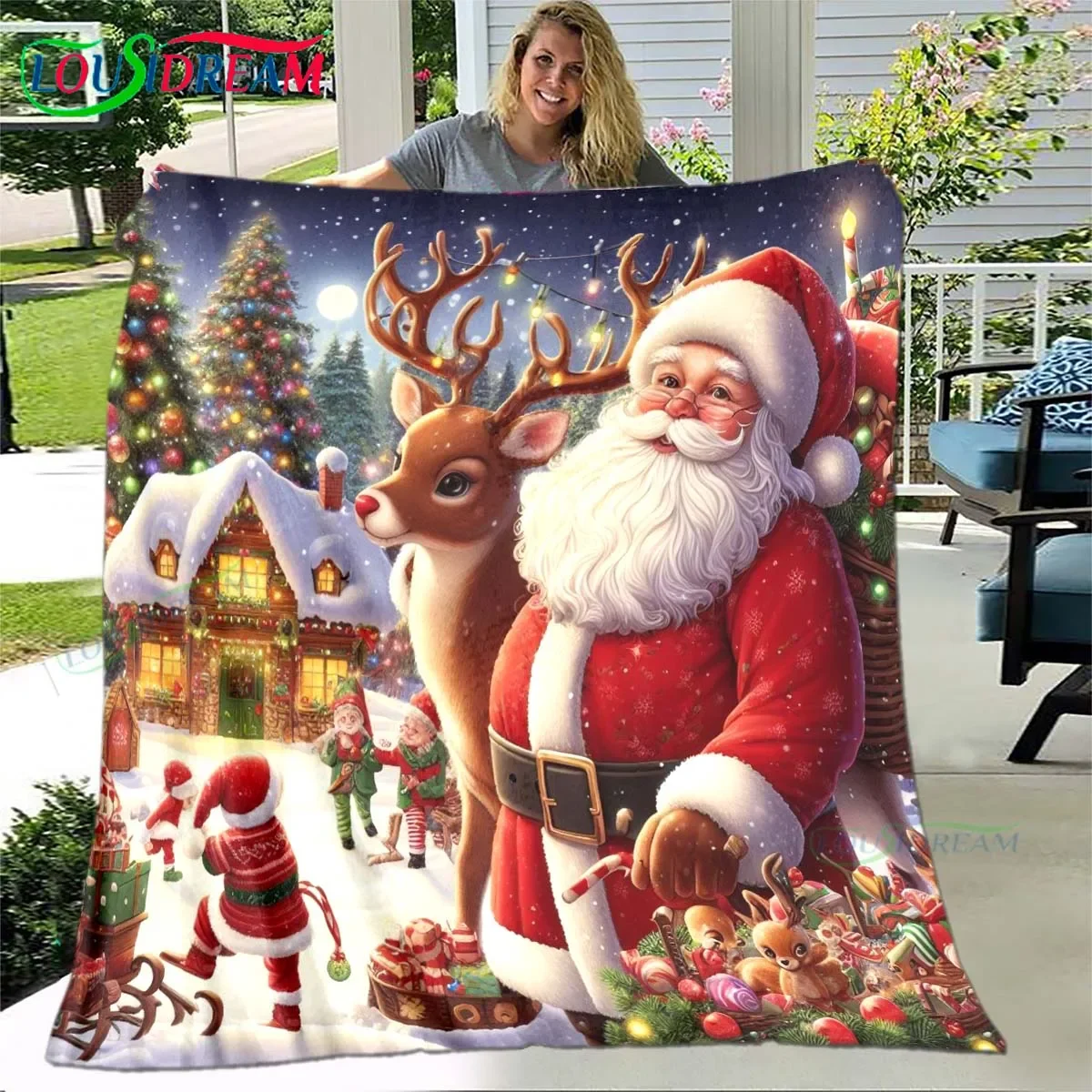 

Christmas Santa Claus Printed Flannel Soft Blanket Living Room Bedroom Sofa Bed Blanket New Year's Gift Portable Picnic Blanket