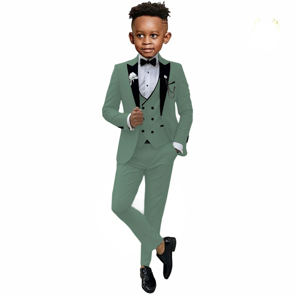 

Boys Suits Light Green 3-Piece Slim Fit Jacket Vest Pants Custom Kids Outfit Formal Attire For Wedding Prom Birthday Party