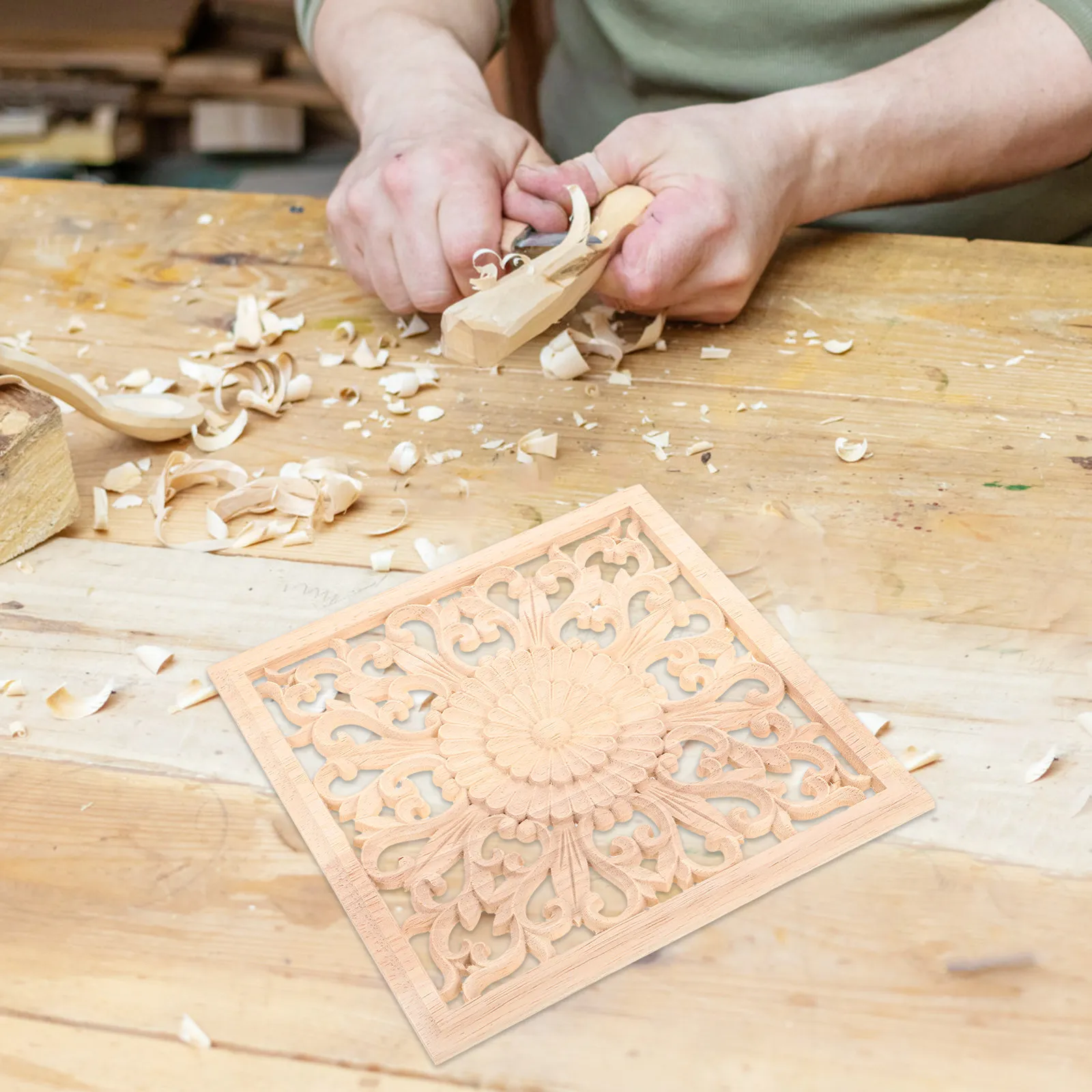 

Intricate Carved Wood Flower Applique Onlay Oval Mirror Frame Design for Cabinet Door Furniture Decoration European Style Home