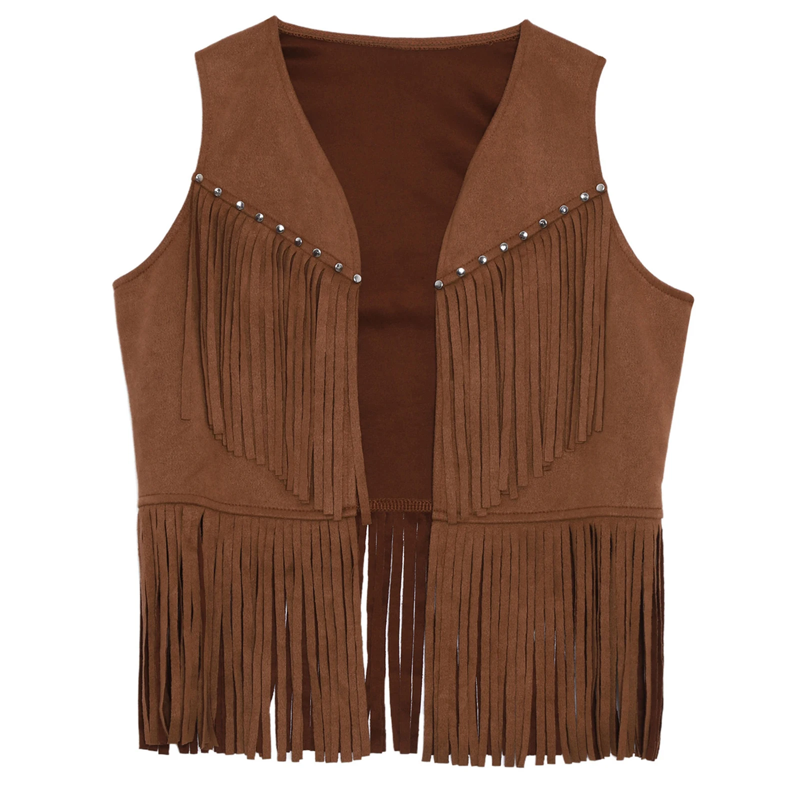 Children Western Cowboy Cowgirl Cosplay Costume Retro Rivets Tassels Vest Waistcoat Top for Halloween Carnival Role Play Party