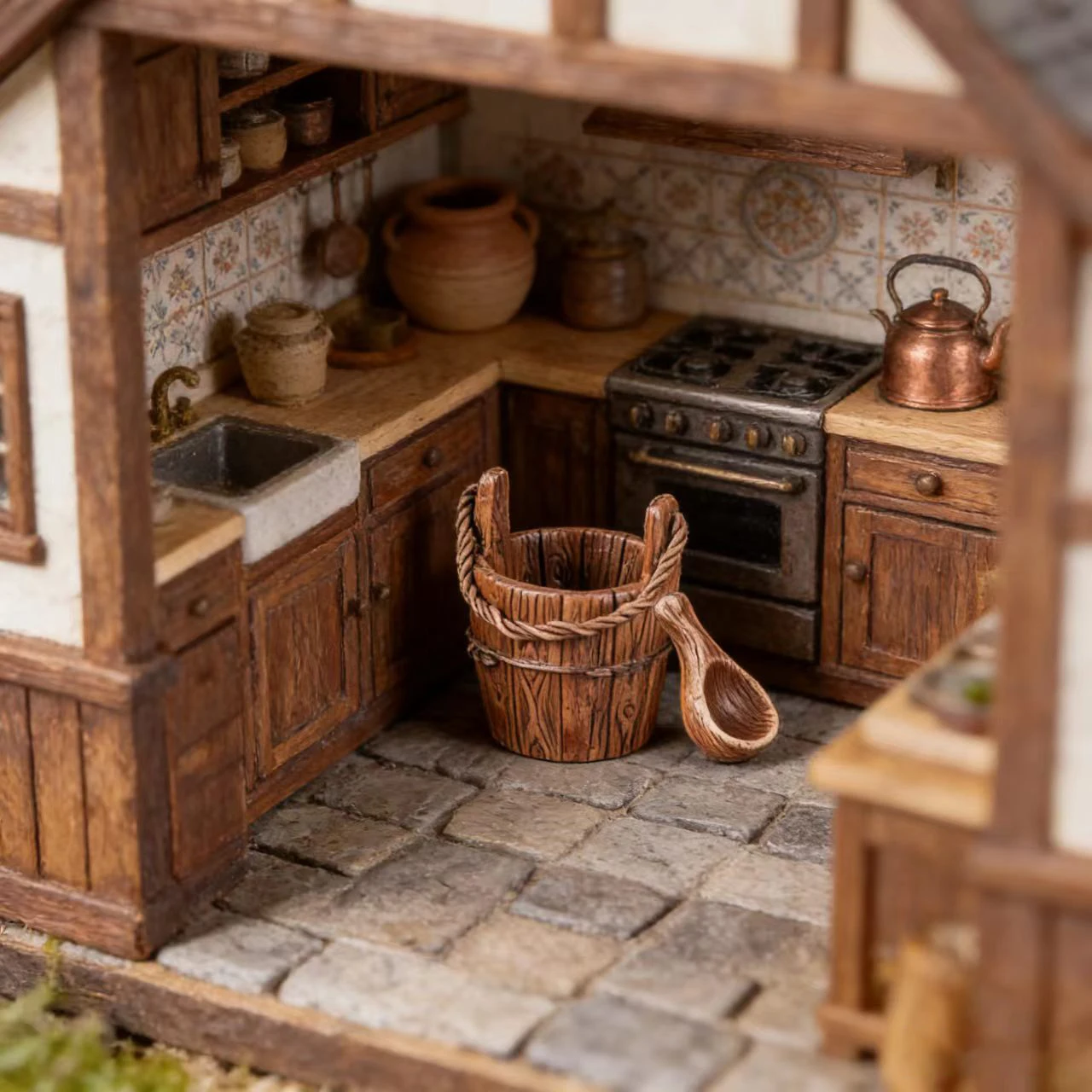 Miniature Dollhouse Wooden Barrel Set, Micro Landscape Scene Decoration Accessories, Shooting Props