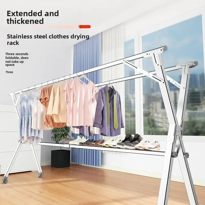 Sturdy Outdoor Clothesline Stand Retractable Double Rod Free Standing Small Balcony Stainless Steel 304 Durable Clothes Dryin...