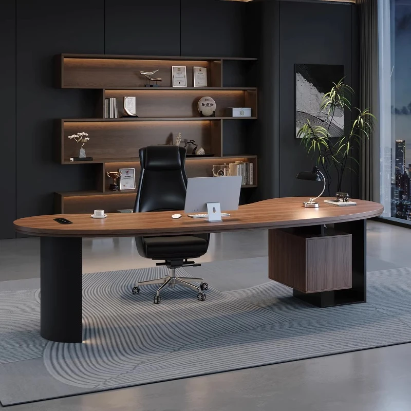 

office table and combination, simple modern light luxury, high-end office, solid wood, large desk, computer