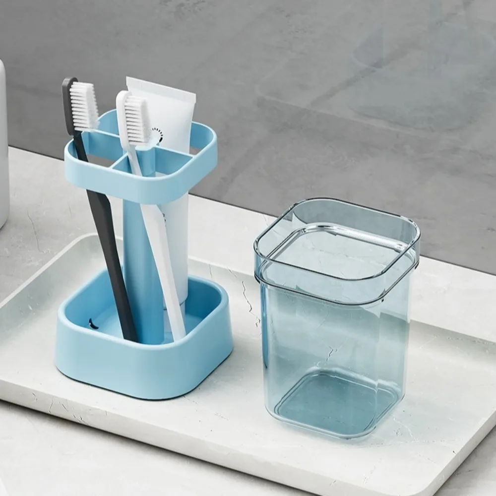 Minimalist Adjustable Height Toothbrush Holder with Lid Dustproof Mouthwash Cup Dust Drainage Storage Box Bathroom