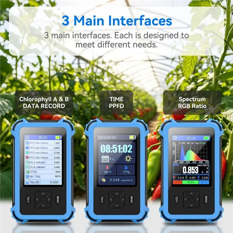 PAR Light Meter Photosynthetic Photon Flux Density Detector, Full-Spectrum PPFD Tester For Indoor Plant Grow Lights