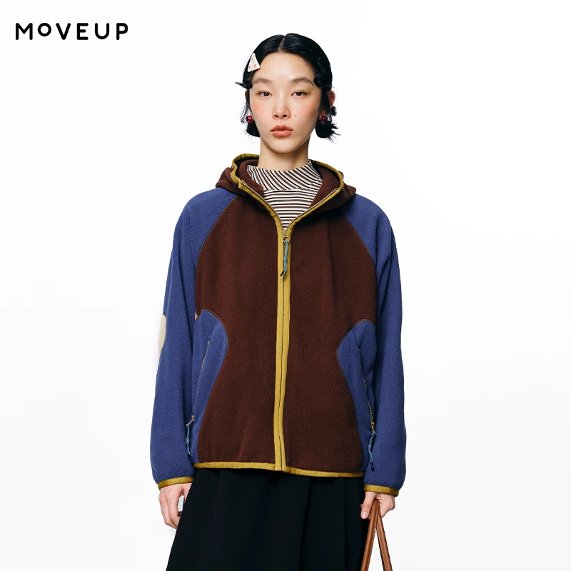 MOVEUP Long Sleeved Jacket For Autumn Design Color Blocked Line Zipper Pocket Office Hooked Knit Jacket For Women 3EWQ10785