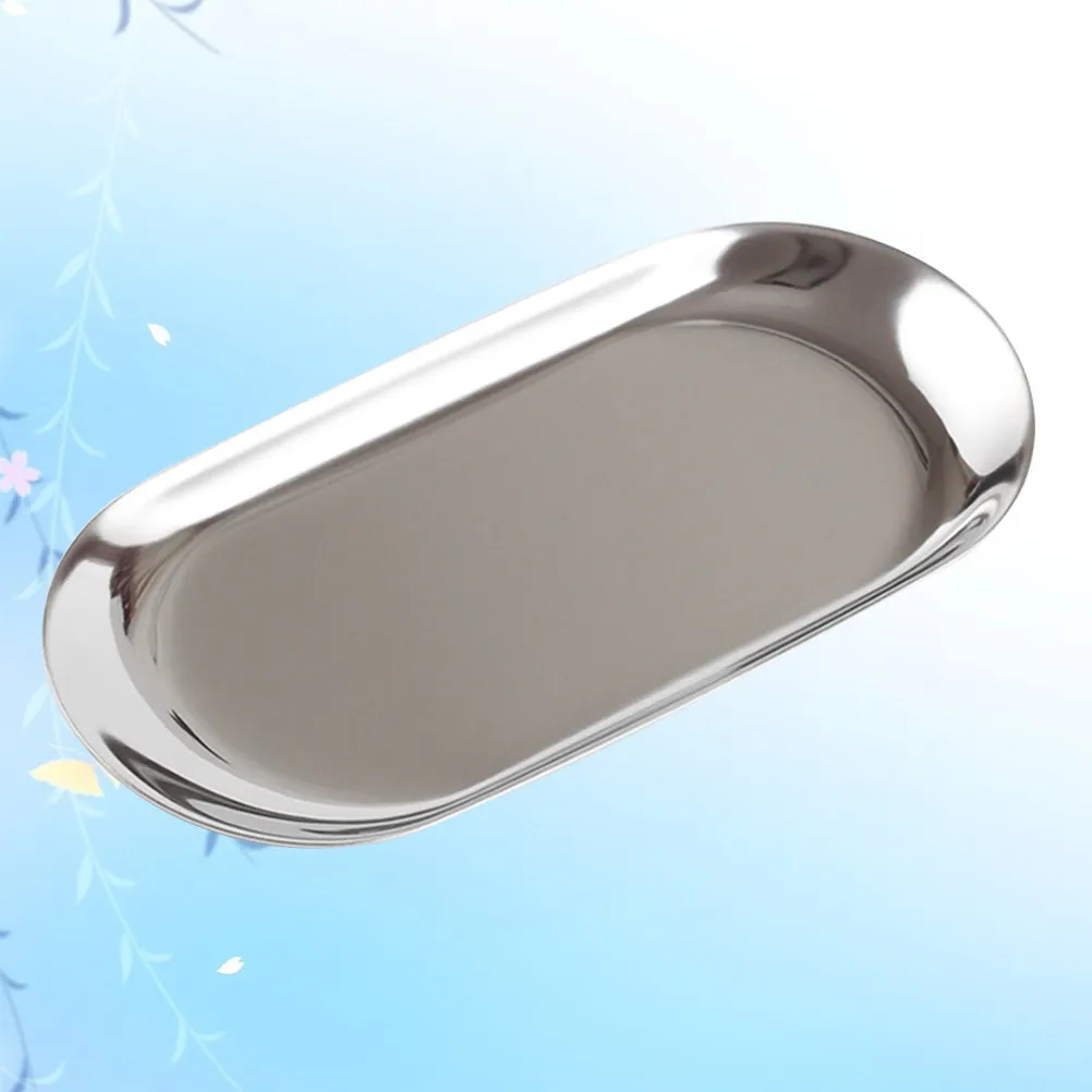 Nordic Style Large Silver Oval Jewelry Tray Stainless Steel Storage Serving Snack Organizer Mirror Polished Elegant Home Vanity