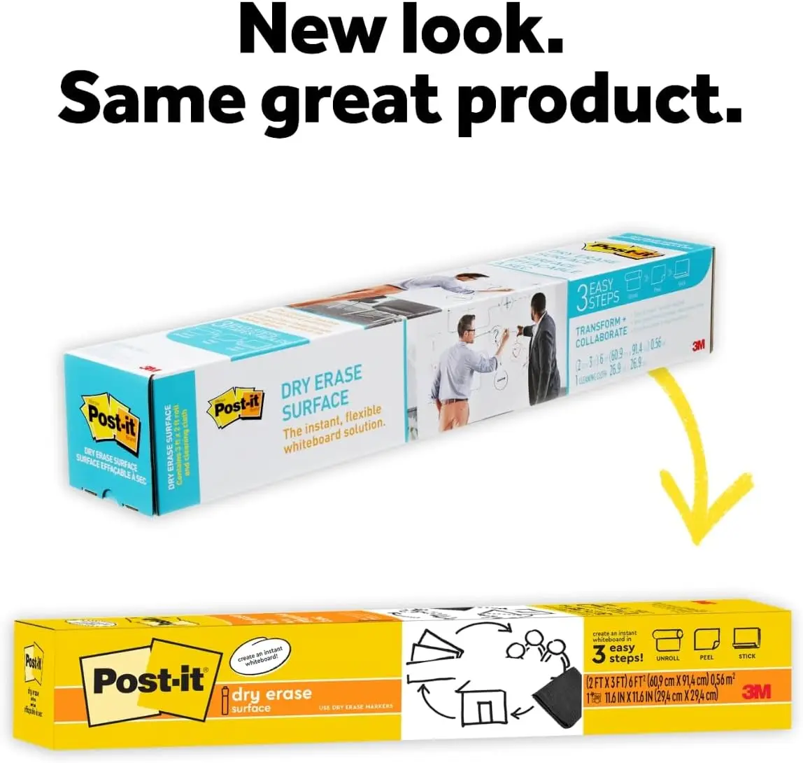 لفة فيلم السبورة البيضاء للمسح الجاف، 4 أقدام × 3 أقدام، قابلة للإزالة ومقاومة للبقع للجدران والأبواب والطاولات